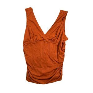 Anthropologie Double V Mesh Ruched Sleeveless Burnt Orange Tank Top Blouse XL